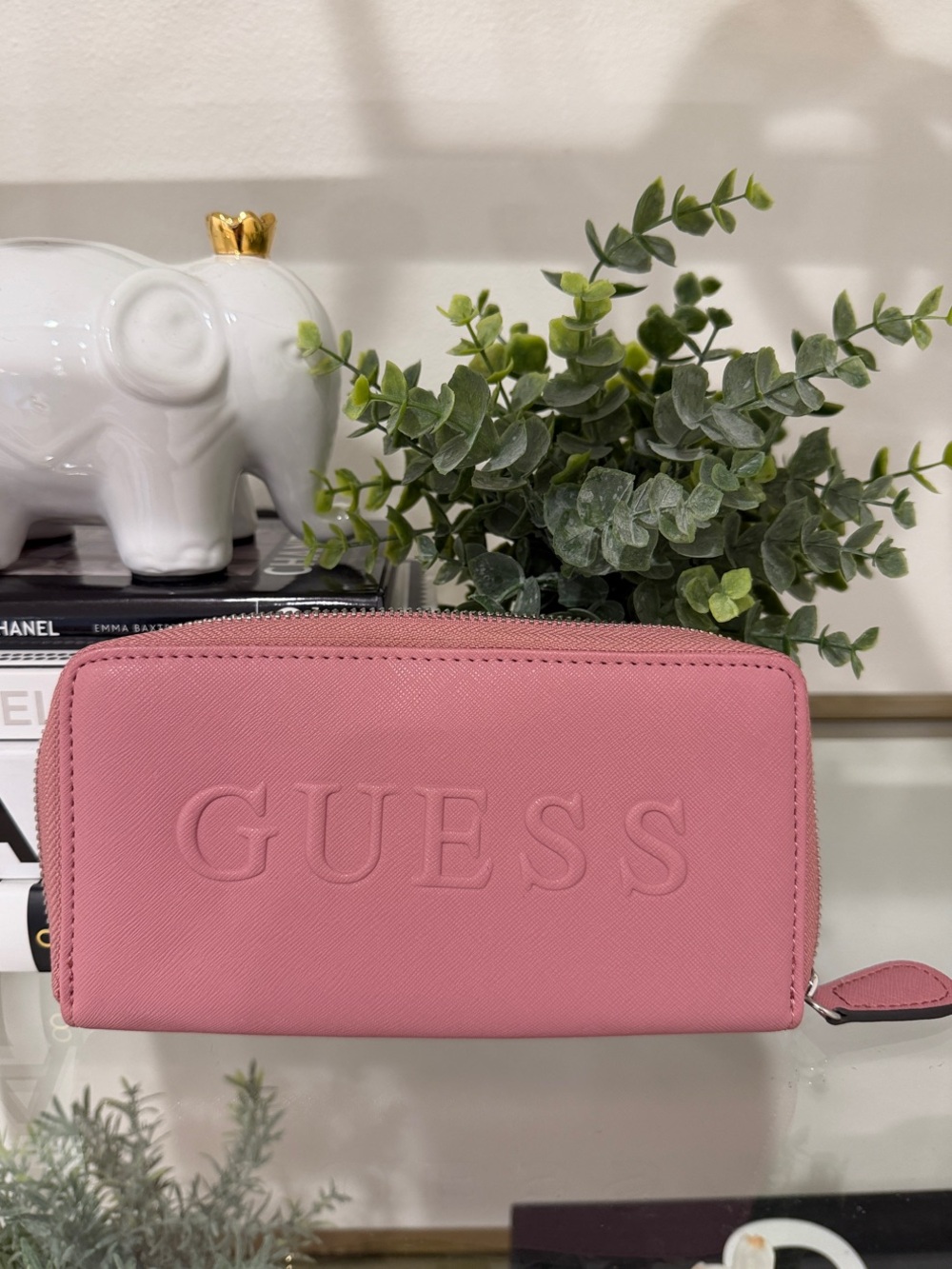 GUESS Pink Saffiano Zip-Around Wallet